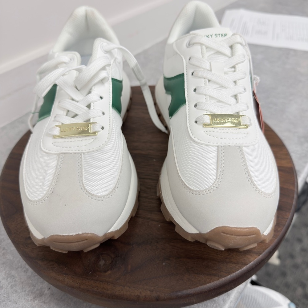 Lucky Step White Green Retro Sneakers Women’s Size‎ 9 Vegan Comfort Lace Up - Picture 5 of 15